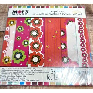 Moe3 Jackie Shapiro Floral & Striped Paper Pack 24 Sheets For Crafting & Scrapbo